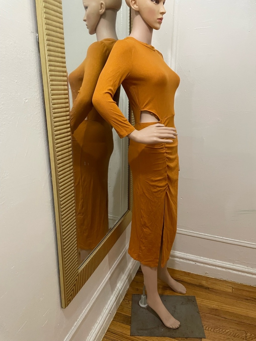 Walter Baker Rust Orange Ruched Midi Dress - Picture 12 of 14